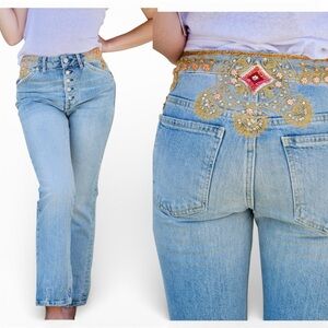 We The Free People Bling Embroidered Light Wash Denim Jeans Sz 27